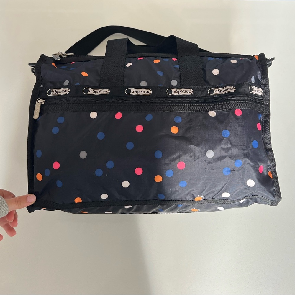 LeSportsac Deluxe Medium Weekender: Black with Multicolored Polkadots